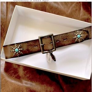 HTC Brown Leather Belt with Turquoise Accents